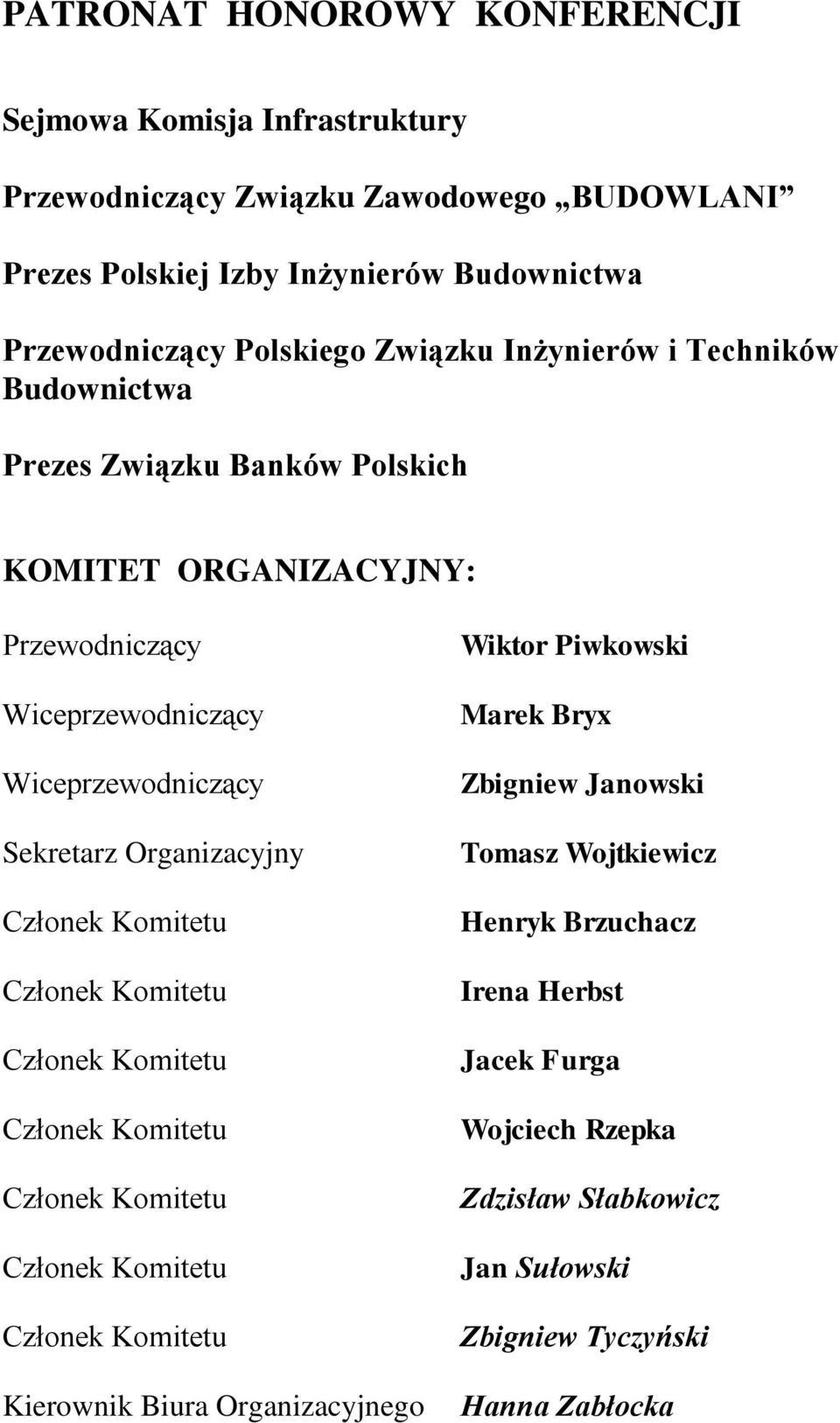 Przewodniczący Wiceprzewodniczący Wiceprzewodniczący Sekretarz Organizacyjny Kierownik Biura Organizacyjnego Wiktor Piwkowski Marek Bryx