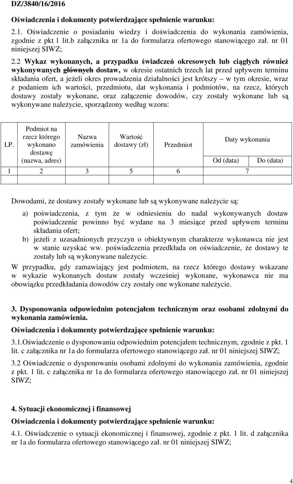 2 Wykaz wykonanych, a przypadku świadczeń okresowych lub ciągłych również wykonywanych głównych dostaw, w okresie ostatnich trzech lat przed upływem terminu składania ofert, a jeżeli okres