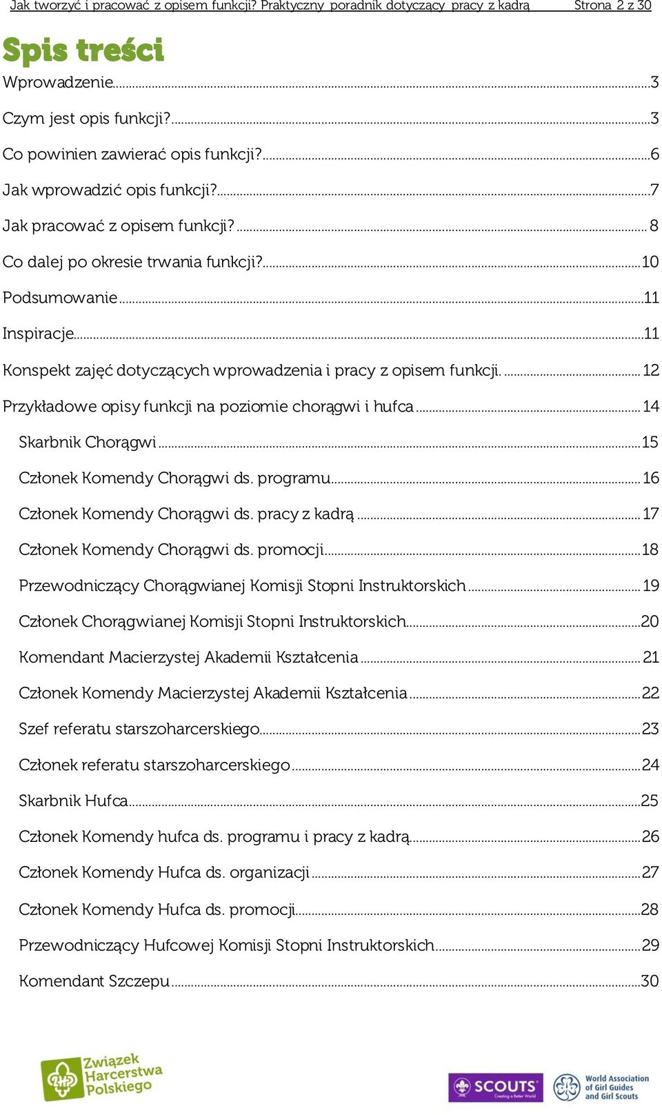 ..11 Konspekt zajęć dotyczących wprowadzenia i pracy z opisem funkcji.... 12 Przykładowe opisy funkcji na poziomie chorągwi i hufca... 14 Skarbnik Chorągwi... 15 Członek Komendy Chorągwi ds. programu.