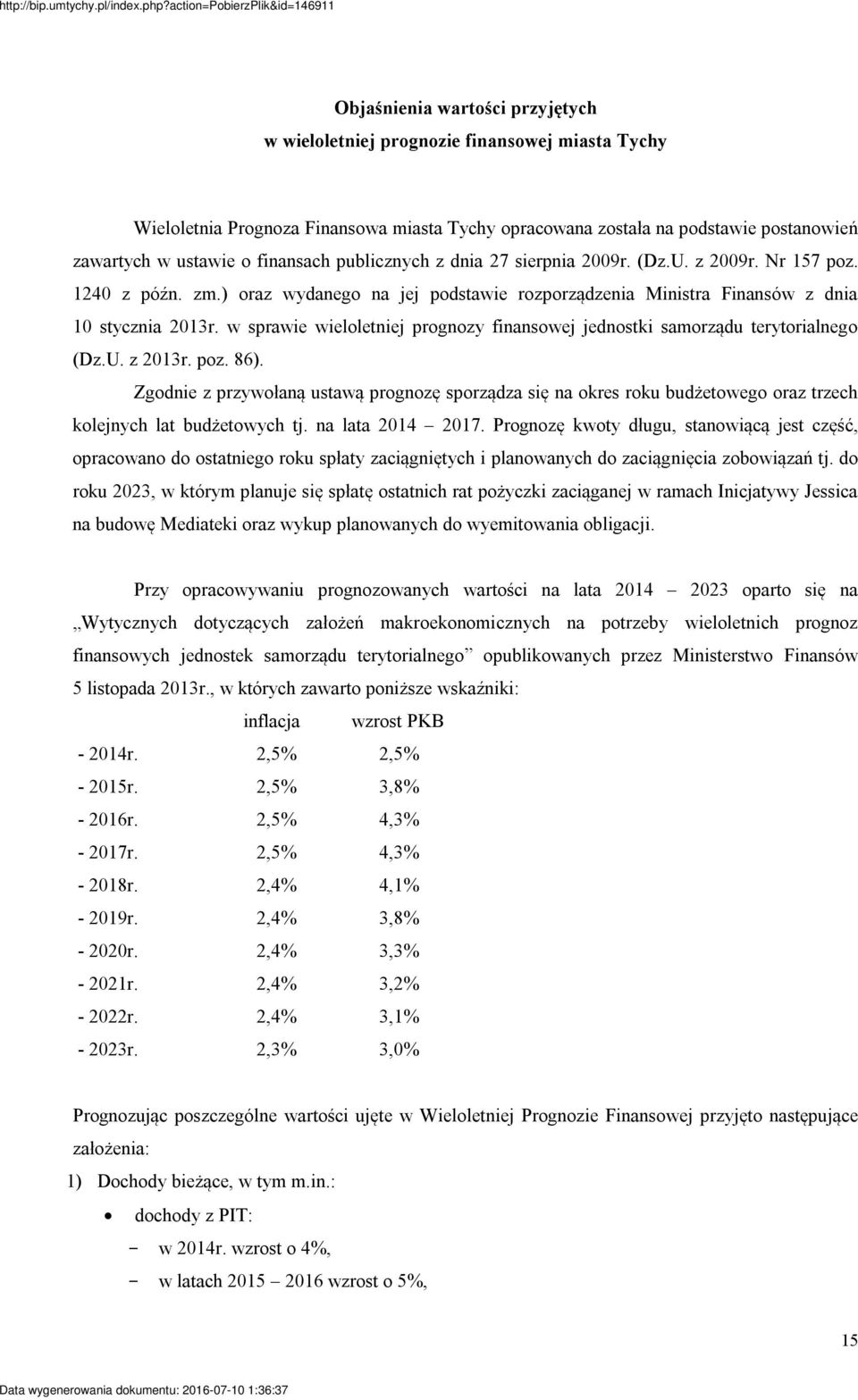 w sprawie wieloletniej prognozy finansowej jednostki samorządu terytorialnego (Dz.U. z 2013r. poz. 86).