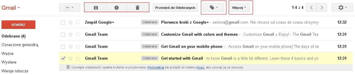 Usuwanie wiadomości Wróćmy do strony głównej skrzynki pocztowej.