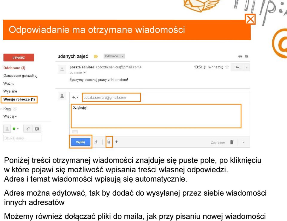 Adres i temat wiadomości wpisują się automatycznie.