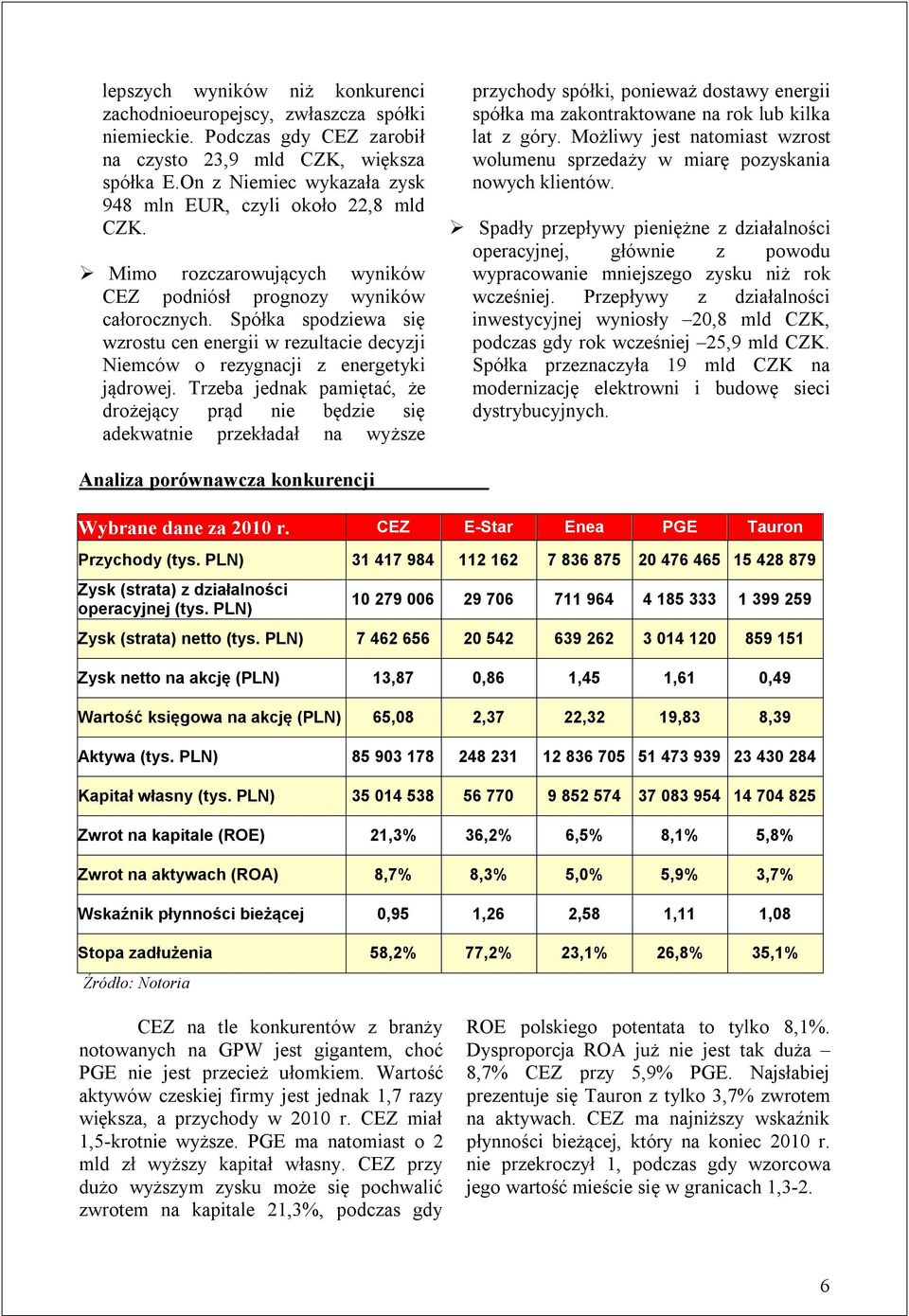 Spółka spodziewa się wzrostu cen energii w rezultacie decyzji Niemców o rezygnacji z energetyki jądrowej.