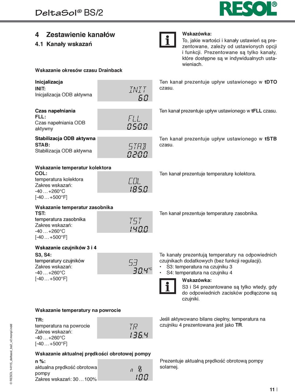 Czas napełniania FLL: Czas napełniania ODB aktywny Stabilizacja ODB aktywna STAB: Stabilizacja ODB aktywna Ten kanał prezentuje upływ ustawionego w tfll czasu.