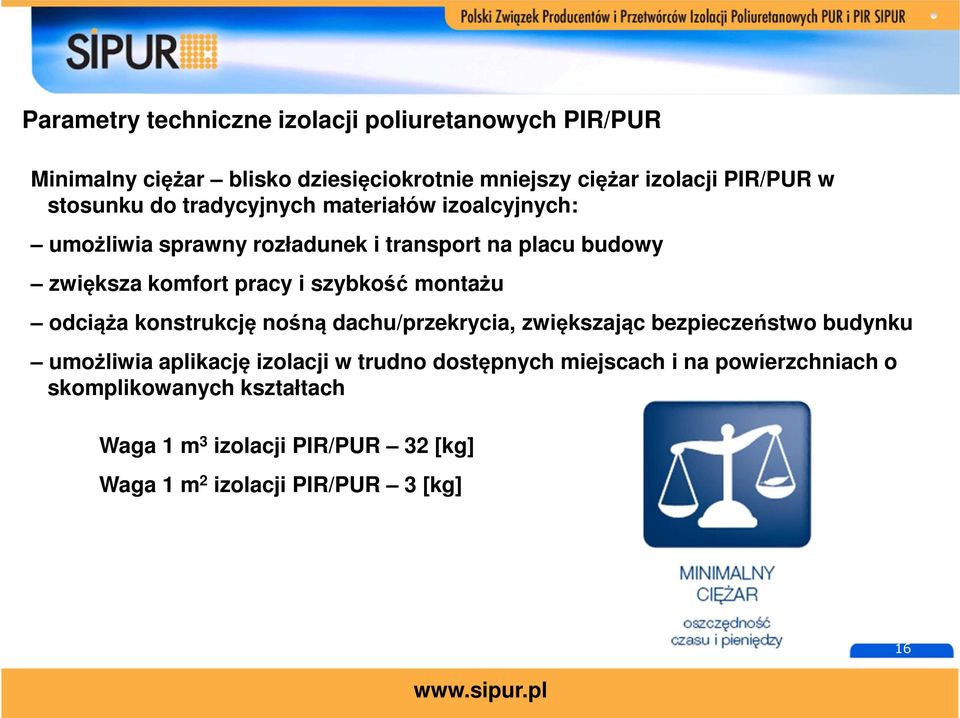 szybkość montażu odciąża konstrukcję nośną dachu/przekrycia, zwiększając bezpieczeństwo budynku umożliwia aplikację izolacji w trudno