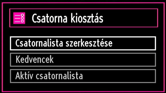 Használja ezt a beállítást a tárolandó csatornák törléséhez. Nyomja meg az vagy gombot a Szolgáltatáslista törlése (Clear Service List) menüpont kiválasztásához, majd nyomja meg az OK gombot.