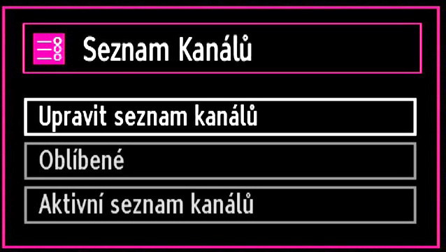 Pro zrušení stiskněte OK. Stisknutím nebo vyberte Ano a stiskněte OK pro vymazání všech kanálů. Ovládání stanic: Seznam kanálů TV uspořádá všechny uložené stanice v Seznamu kanálů.