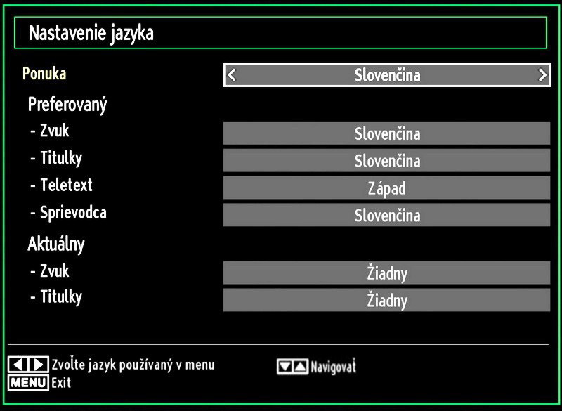 Konfigurácia preferencií jazyka Pomocou tejto ponuky môžete pracovať s nastaveniami jazyka.