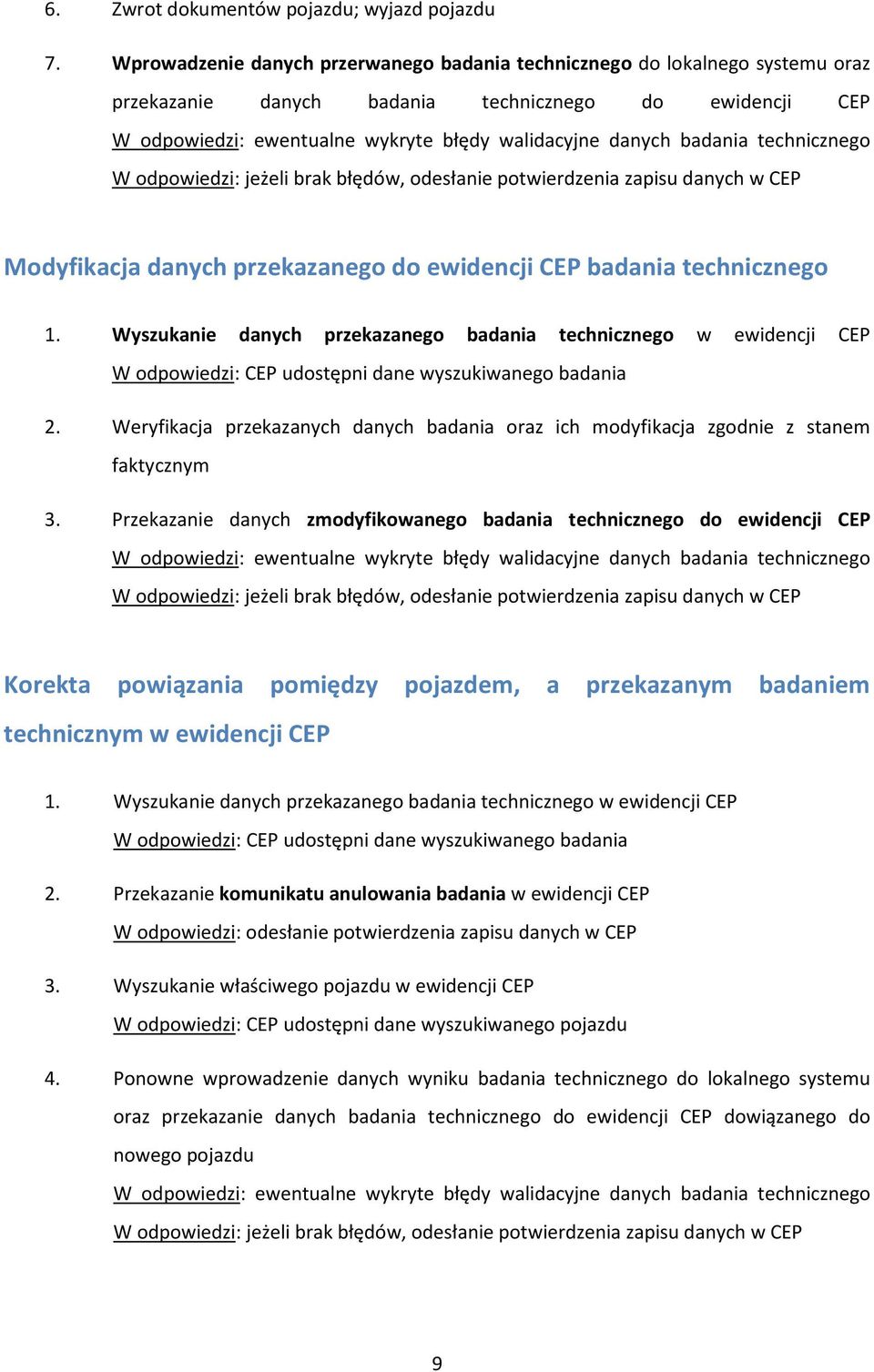 badania technicznego Modyfikacja danych przekazanego do ewidencji CEP badania technicznego 1.