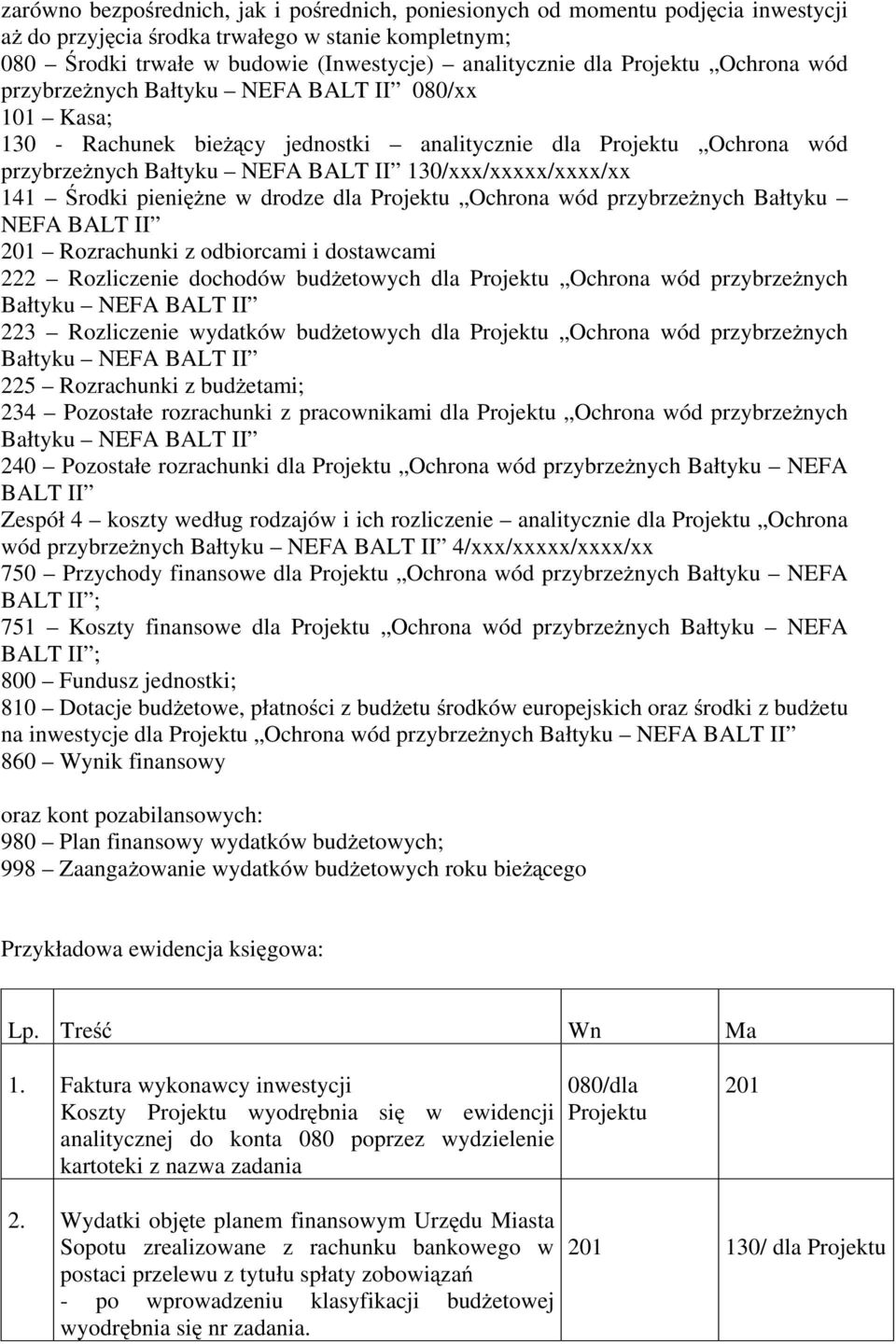 pienięŝne w drodze dla Ochrona wód przybrzeŝnych Bałtyku NEFA BALT II 201 Rozrachunki z odbiorcami i dostawcami 222 Rozliczenie dochodów budŝetowych dla Ochrona wód przybrzeŝnych Bałtyku NEFA BALT II