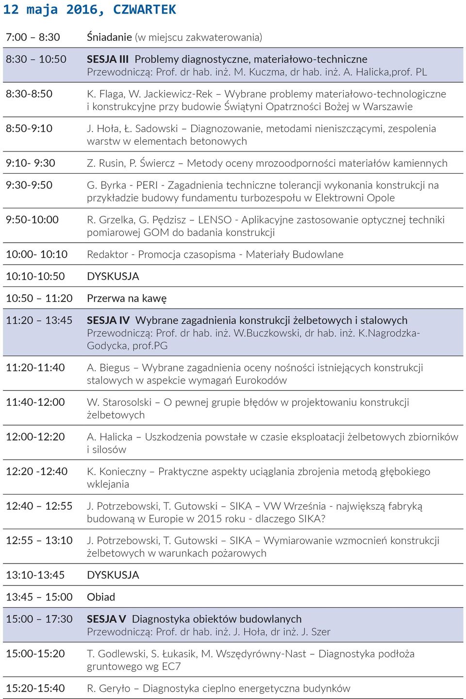 Sadowski Diagnozowanie, metodami nieniszczącymi, zespolenia warstw w elementach betonowych 9:10-9:30 Z. Rusin, P. Świercz Metody oceny mrozoodporności materiałów kamiennych 9:30-9:50 G.