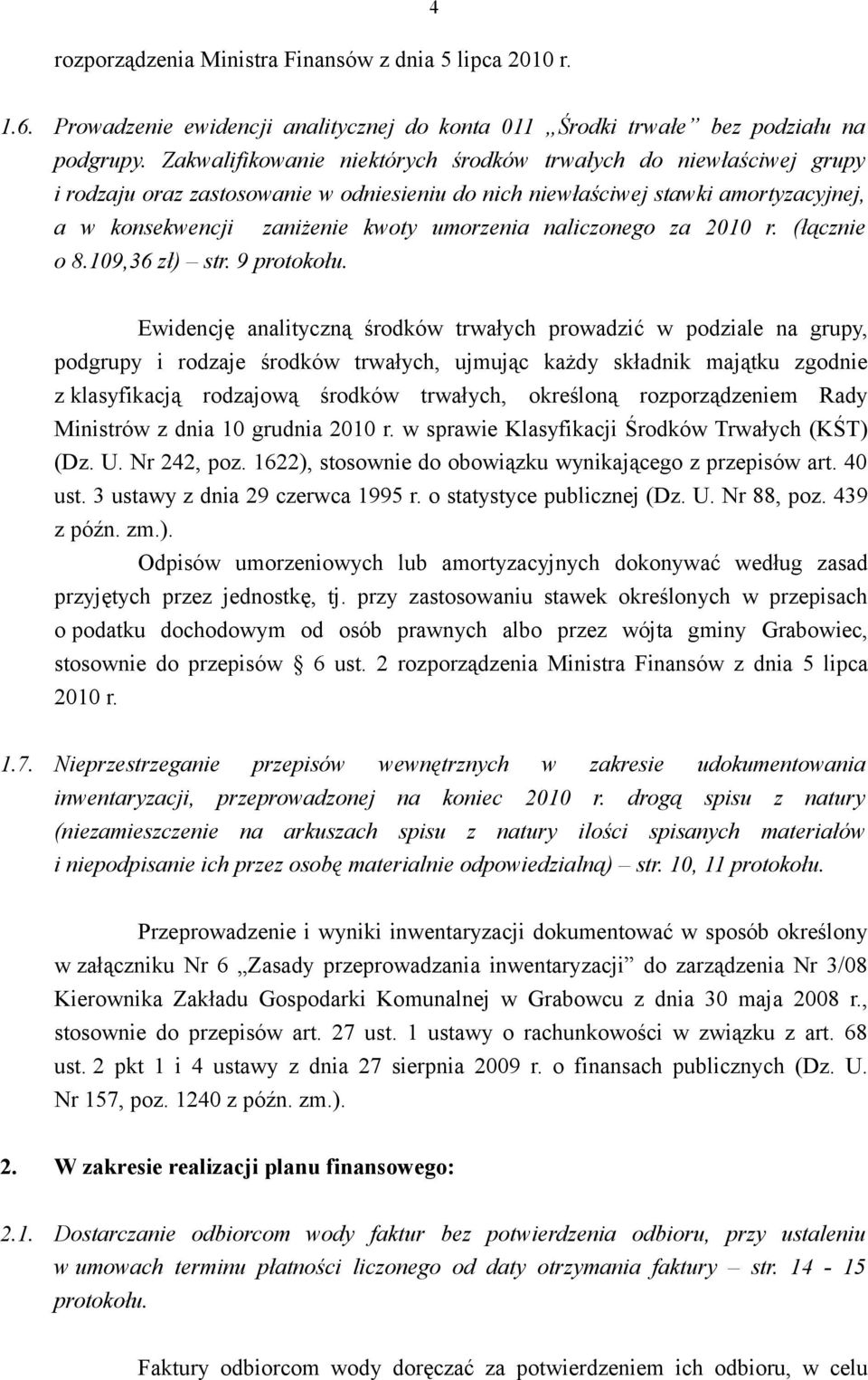 naliczonego za 2010 r. (łącznie o 8.109,36 zł) str. 9 protokołu.