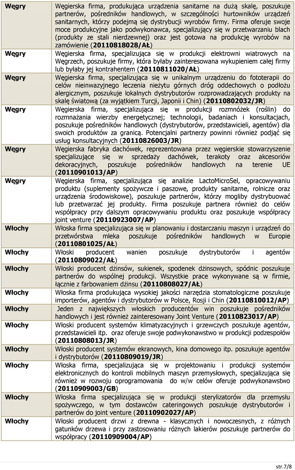 Firma oferuje swoje moce produkcyjne jako podwykonawca, specjalizujący się w przetwarzaniu blach (produkty ze stali nierdzewnej) oraz jest gotowa na produkcję wyrobów na zamówienie (20110818028/AŁ)