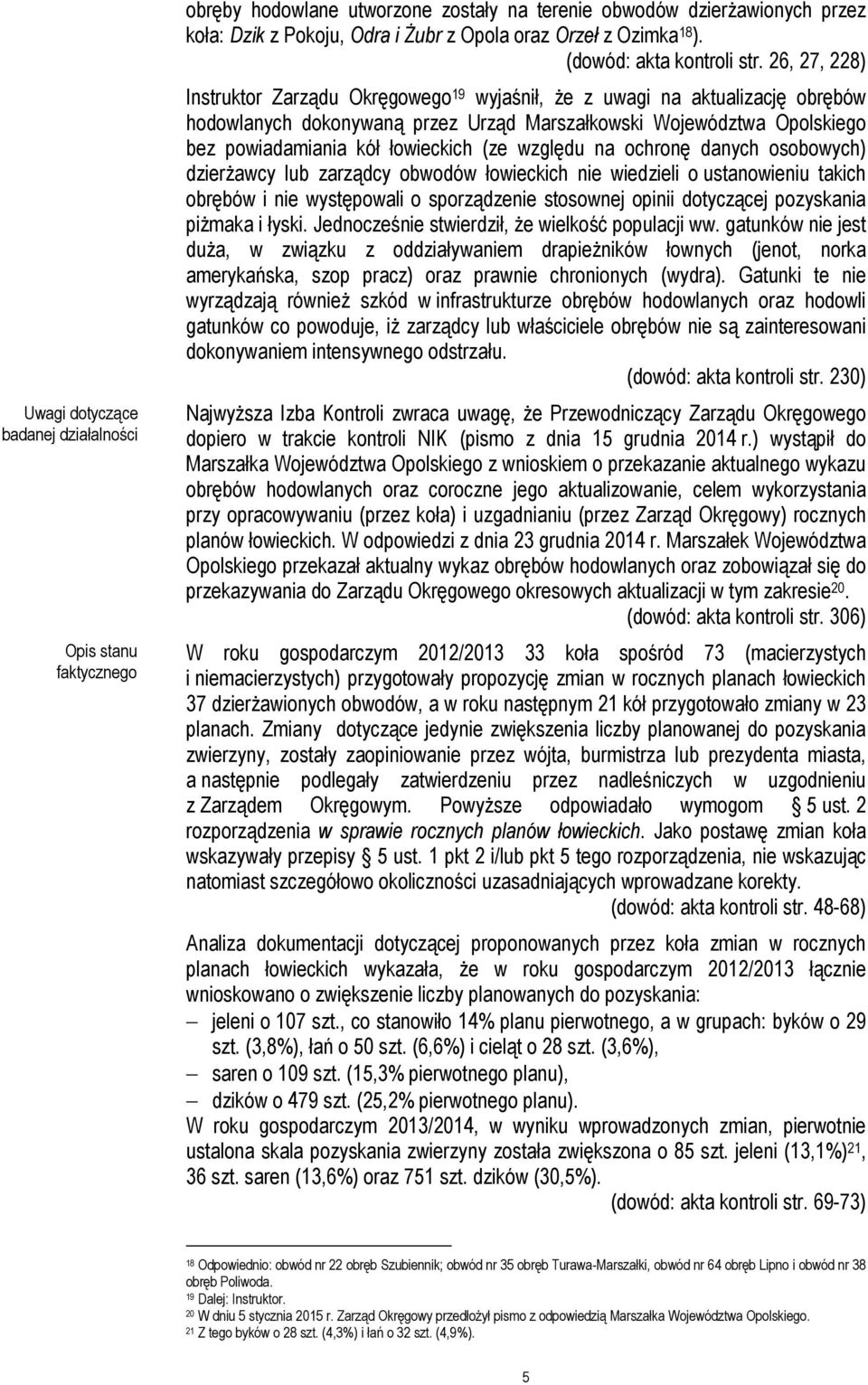 26, 27, 228) Instruktor Zarządu Okręgowego 19 wyjaśnił, że z uwagi na aktualizację obrębów hodowlanych dokonywaną przez Urząd Marszałkowski Województwa Opolskiego bez powiadamiania kół łowieckich (ze