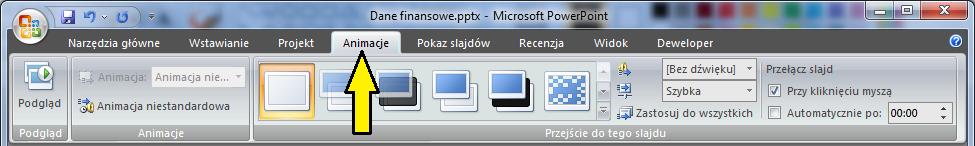 przejścia Na wstążce należy przejść do karty Animacje