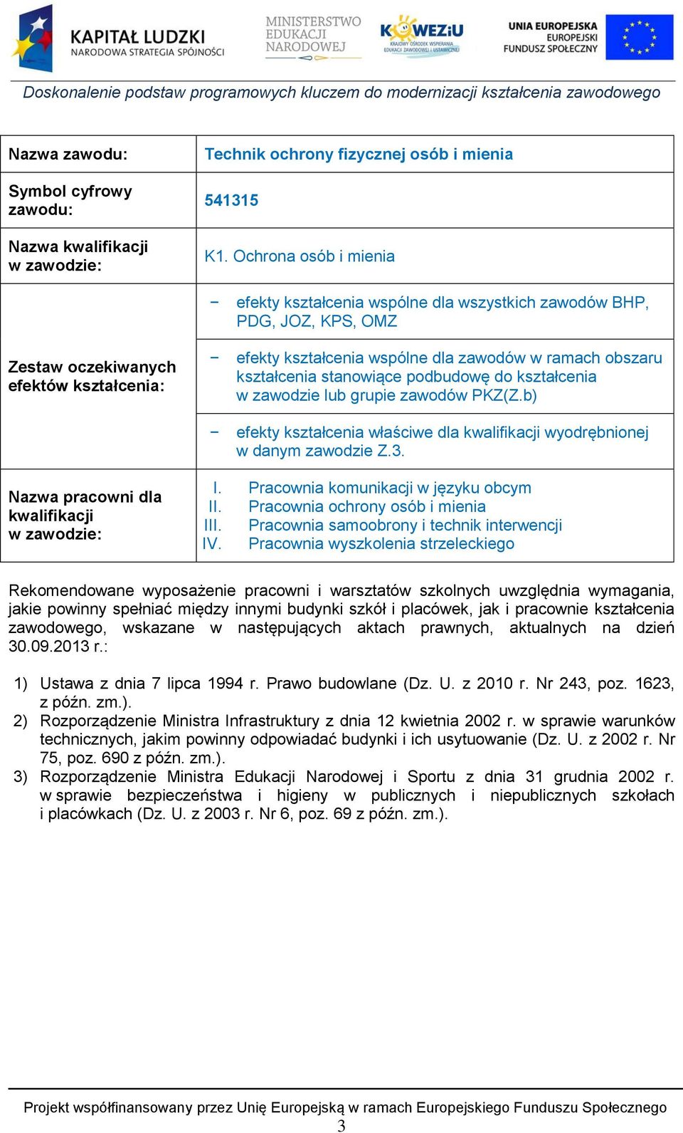 kształcenia stanowiące podbudowę do kształcenia w zawodzie lub grupie zawodów PKZ(Z.b) efekty kształcenia właściwe dla kwalifikacji wyodrębnionej w danym zawodzie Z.3.