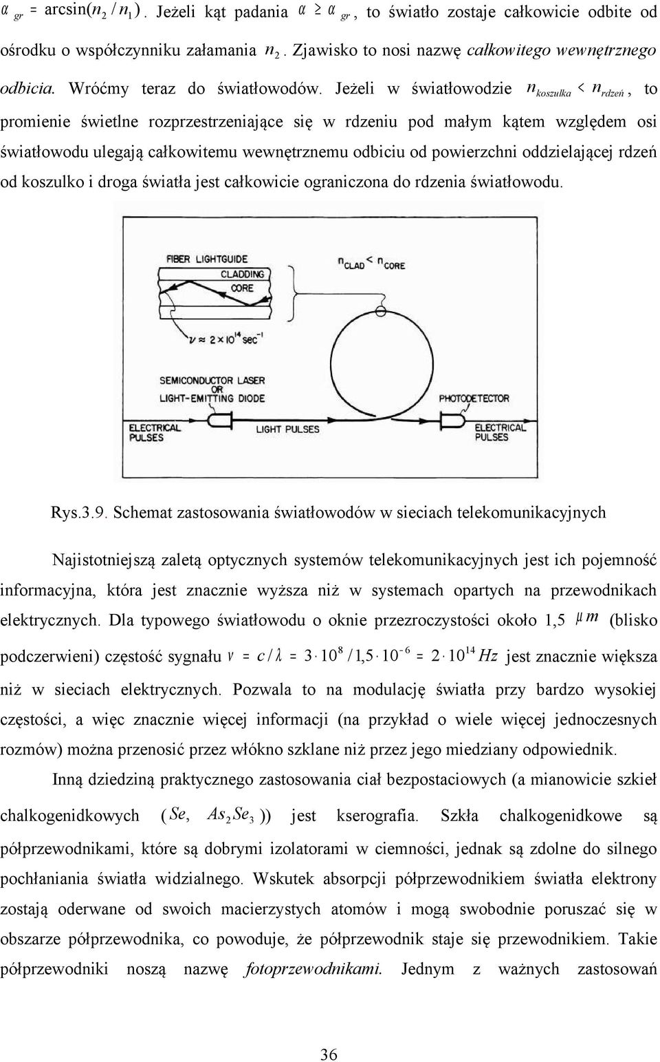 Jeżeli w światłowodzie n < n, to koszulka rdzeń promienie świetlne rozprzestrzeniające się w rdzeniu pod małym kątem względem osi światłowodu ulegają całkowitemu wewnętrznemu odbiciu od powierzchni