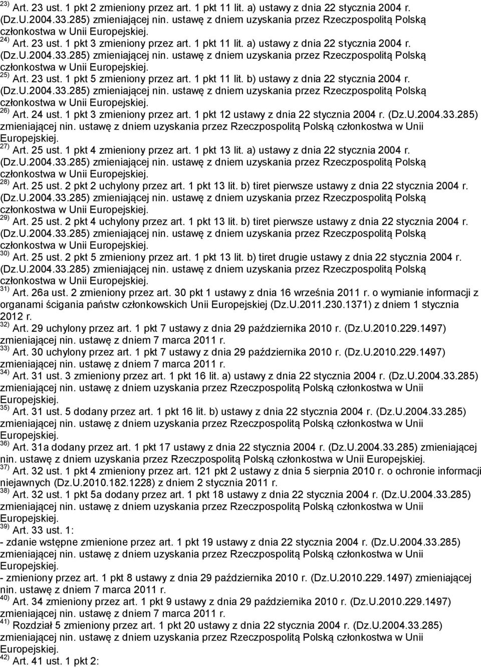 U.2004.33.285) 27) Art. 25 ust. 1 pkt 4 zmieniony przez art. 1 pkt 13 lit. a) ustawy z dnia 22 stycznia 2004 r. członkostwa w Unii 28) Art. 25 ust. 2 pkt 2 uchylony przez art. 1 pkt 13 lit. b) tiret pierwsze ustawy z dnia 22 stycznia 2004 r.