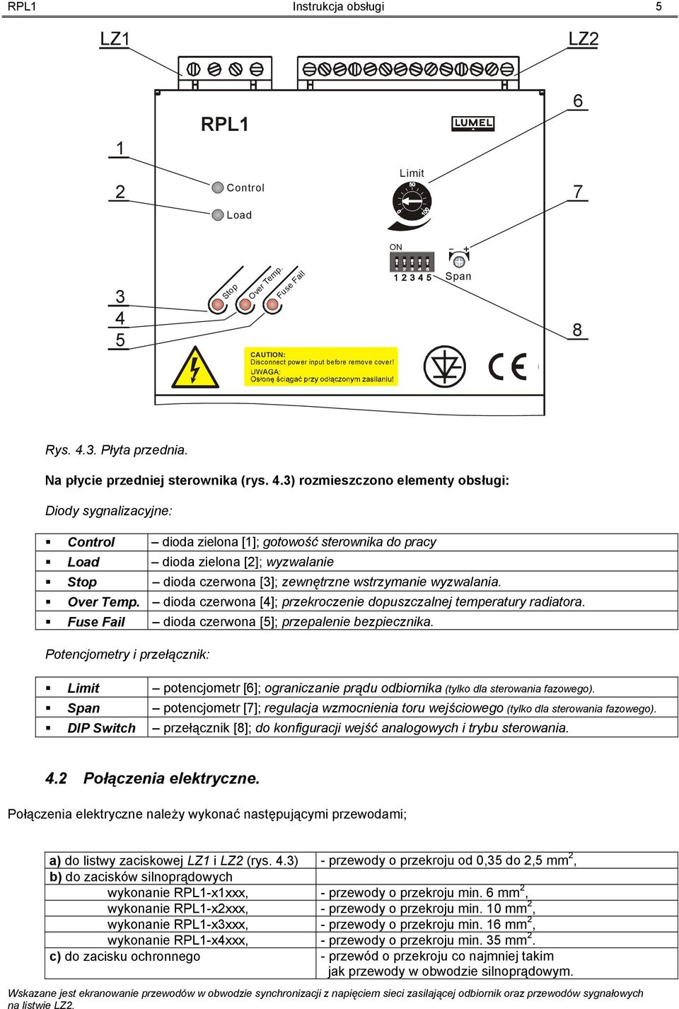 3) rozmieszczono elementy obsługi: Diody sygnalizacyjne: Control dioda zielona [1]; gotowość sterownika do pracy Load dioda zielona [2]; wyzwalanie Stop dioda czerwona [3]; zewnętrzne wstrzymanie