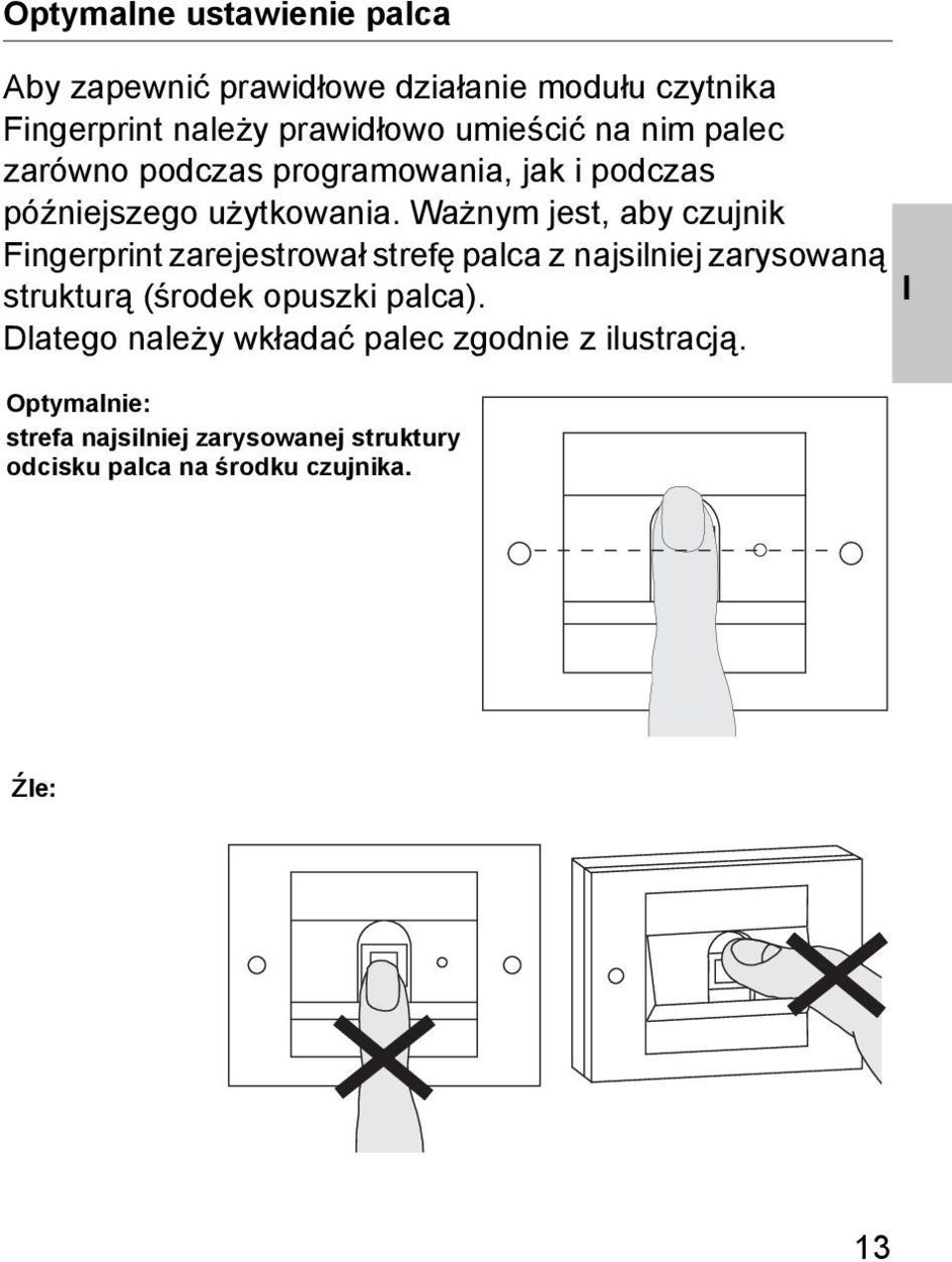 Ważnym jest, aby czujnik Fingerprint zarejestrował strefę palca z najsilniej zarysowaną strukturą (środek opuszki