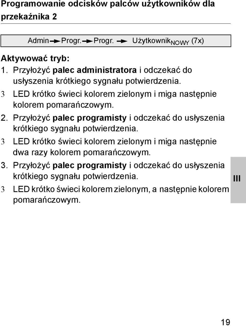 3 LED krótko świeci kolorem zielonym i miga następnie kolorem pomarańczowym.