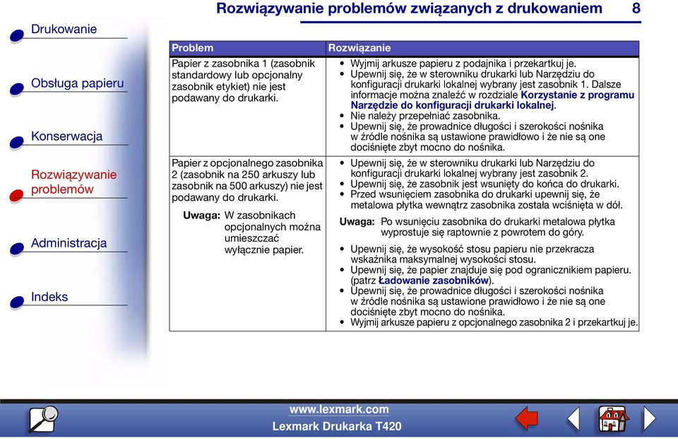 Wyjmij arkusze papieru z podajnika i przekartkuj je. Upewnij się, że w sterowniku drukarki lub Narzędziu do konfiguracji drukarki lokalnej wybrany jest zasobnik 1.