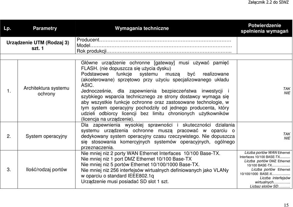 (nie dopuszcza się użycia dysku) Podstawowe funkcje systemu muszą być realizowane (akcelerowane) sprzętowo przy użyciu specjalizowanego układu ASIC.