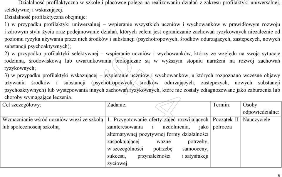 których celem jest ograniczanie zachowań ryzykownych niezależnie od poziomu ryzyka używania przez nich środków i substancji (psychotropowych, środków odurzających, zastępczych, nowych substancji