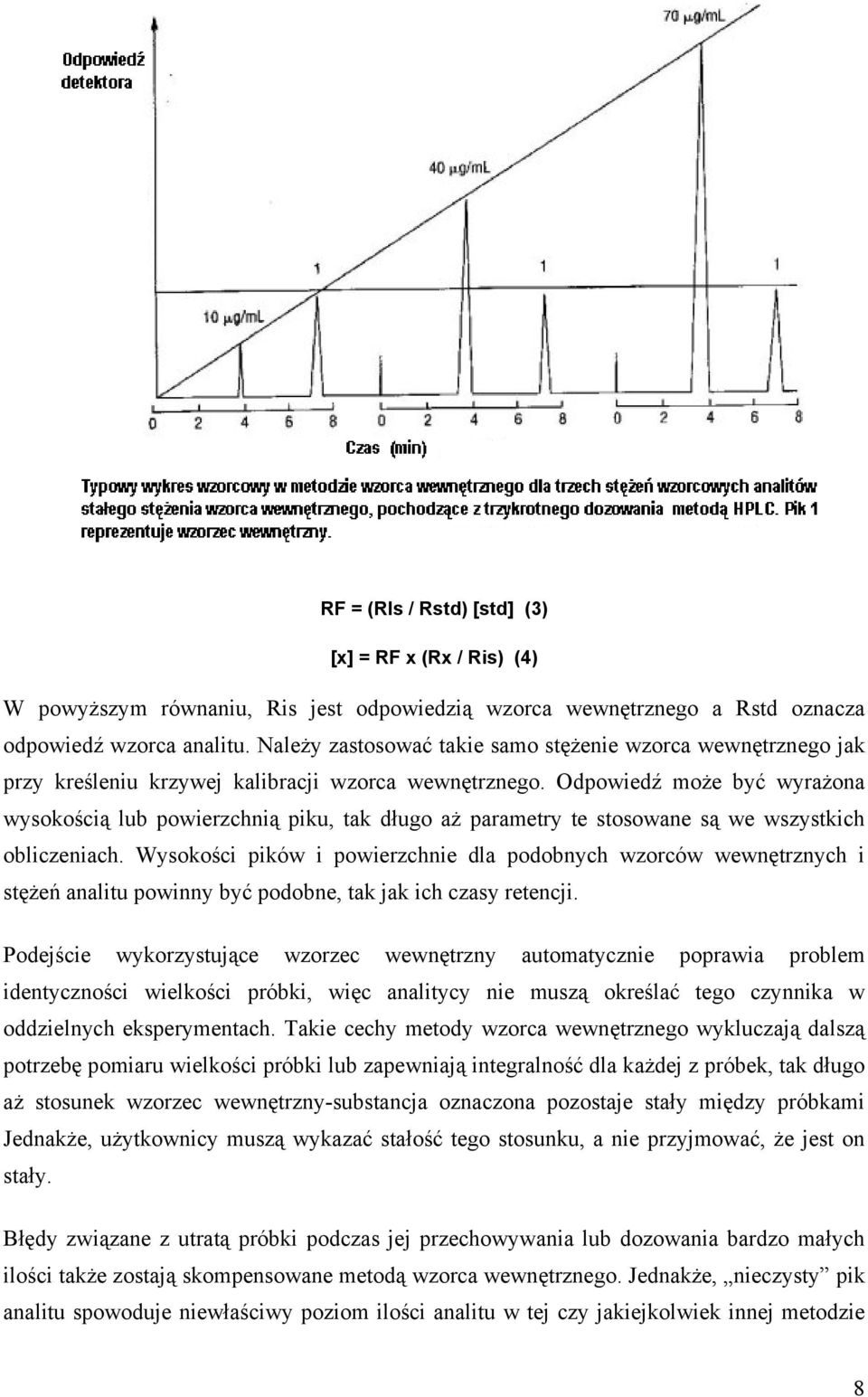 Odpowiedź może być wyrażona wysokością lub powierzchnią piku, tak długo aż parametry te stosowane są we wszystkich obliczeniach.