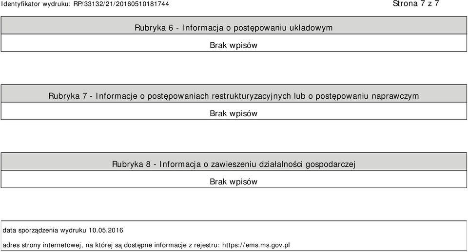 Informacja o zawieszeniu działalności gospodarczej data sporządzenia wydruku 10.05.