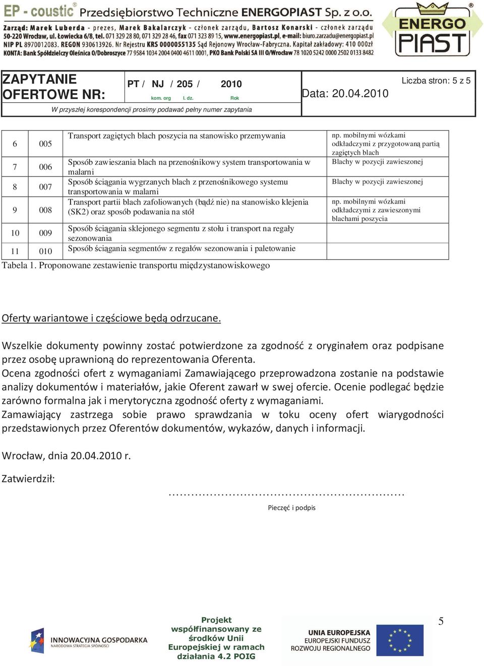 sklejonego segmentu z stołu i transport na regały sezonowania 11 010 Sposób ściągania segmentów z regałów sezonowania i paletowanie Tabela 1.