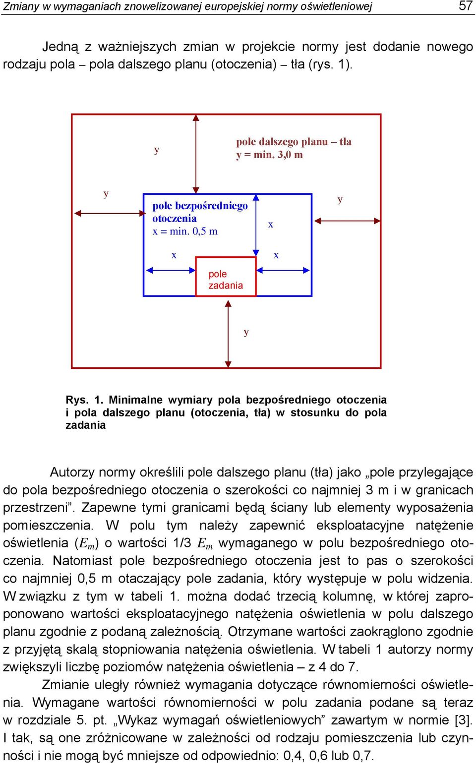 Minimalne wymiary pola bezpośredniego otoczenia i pola dalszego planu (otoczenia, tła) w stosunku do pola zadania Autorzy normy określili pole dalszego planu (tła) jako pole przylegające do pola