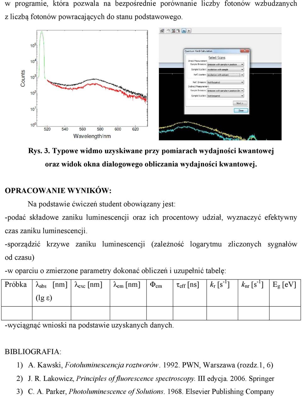 OPRACOWANIE WYNIKÓW: Na podstawie ćwiczeń student obowiązany jest: -podać składowe zaniku luminescencji oraz ich procentowy udział, wyznaczyć efektywny czas zaniku luminescencji.