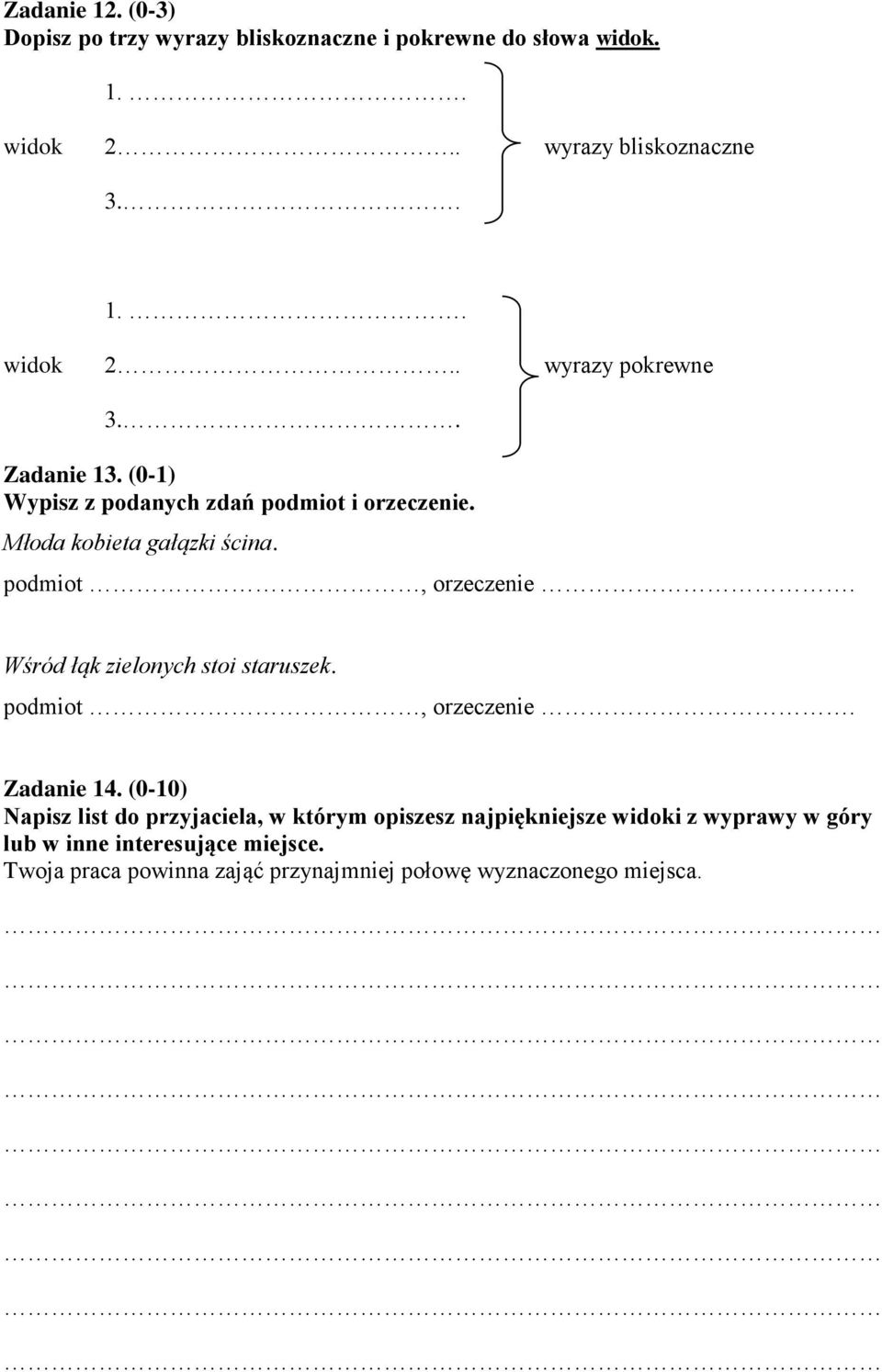 Wśród łąk zielonych stoi staruszek. podmiot, orzeczenie. Zadanie 14.