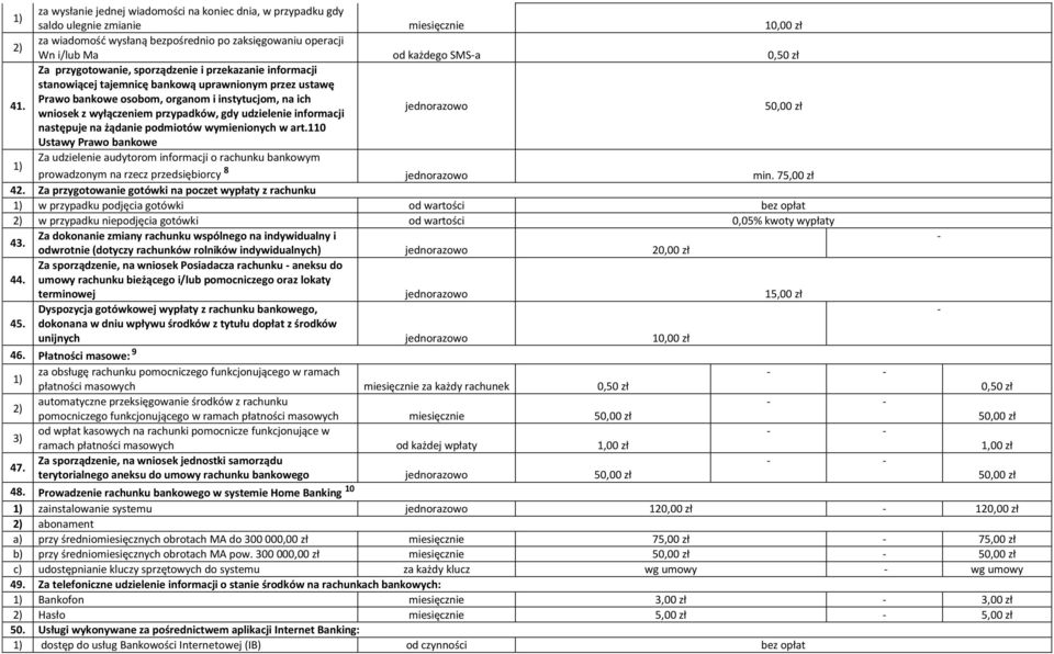 Za przygotowanie, sporządzenie i przekazanie informacji stanowiącej tajemnicę bankową uprawnionym przez ustawę Prawo bankowe osobom, organom i instytucjom, na ich wniosek z wyłączeniem przypadków,