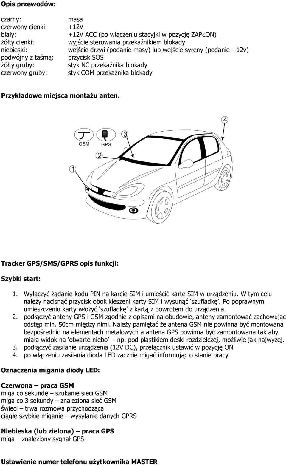 Tracker GPS/SMS/GPRS opis funkcji: Szybki start: 1. Wyłączyć Ŝądanie kodu PIN na karcie SIM i umieścić kartę SIM w urządzeniu.