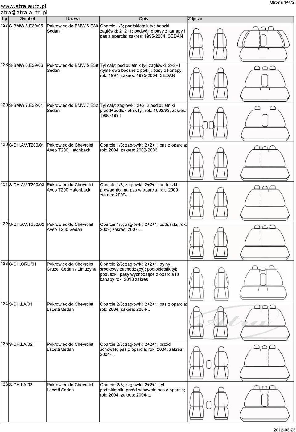 T200/01 Pokrowiec do Chevrolet Aveo T200 Hatchback Oparcie 1/3; zagłowki: 2+2+1; pas z oparcia; rok: 2004; zakres: 2002-2006 131 S-CH.AV.