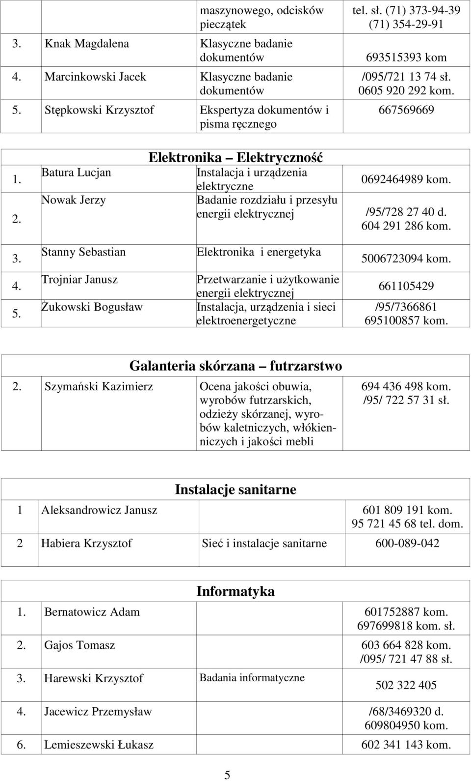 elektryczne Badanie rozdziału i przesyłu energii elektrycznej /95/728 27 40 d. 604 291 286 kom. 3. Stanny Sebastian Elektronika i energetyka 50