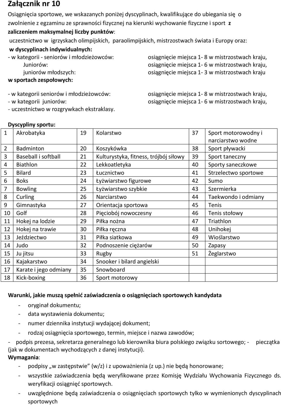 młodzieżowców: osiągnięcie miejsca 1-8 w mistrzostwach kraju, Juniorów: juniorów młodszych: w sportach zespołowych: osiągnięcie miejsca 1-6 w mistrzostwach kraju, osiągnięcie miejsca 1-3 w