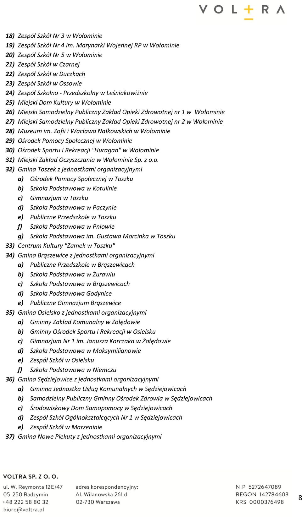 Leśniakowiźnie 25) Miejski Dom Kultury w Wołominie 26) Miejski Samodzielny Publiczny Zakład Opieki Zdrowotnej nr 1 w Wołominie 27) Miejski Samodzielny Publiczny Zakład Opieki Zdrowotnej nr 2 w