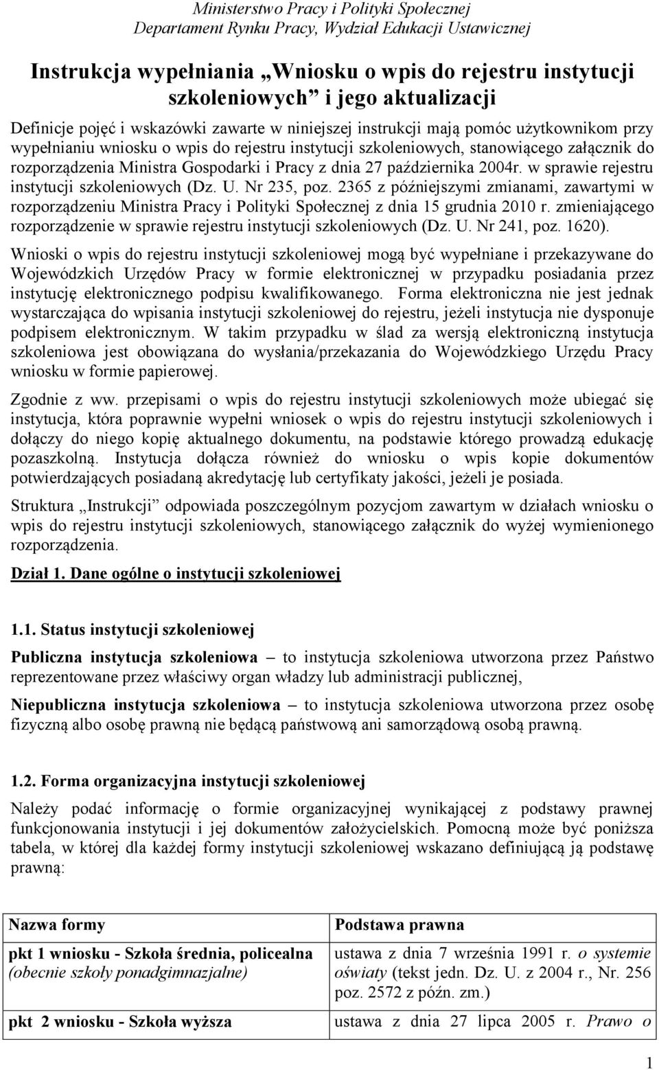 U. Nr 235, poz. 2365 z późniejszymi zmianami, zawartymi w rozporządzeniu Ministra Pracy i Polityki Społecznej z dnia 15 grudnia 2010 r.