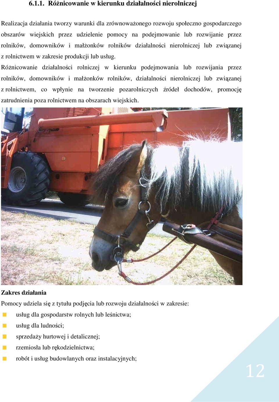 RóŜnicowanie działalności rolniczej w kierunku podejmowania lub rozwijania przez rolników, domowników i małŝonków rolników, działalności nierolniczej lub związanej z rolnictwem, co wpłynie na
