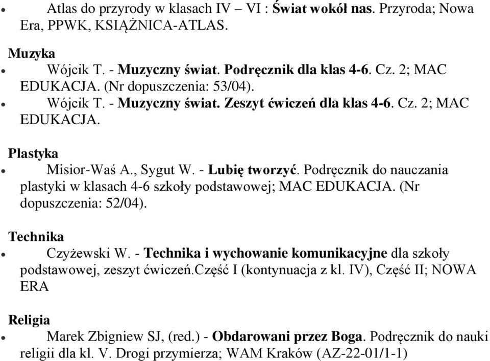 Podręcznik do nauczania plastyki w klasach 4-6 szkoły podstawowej; MAC EDUKACJA. (Nr dopuszczenia: 52/04). Technika Czyżewski W.