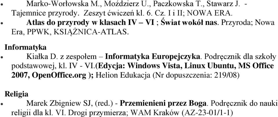 z zespołem Informatyka Europejczyka. Podręcznik dla szkoły podstawowej, kl. IV - VI.