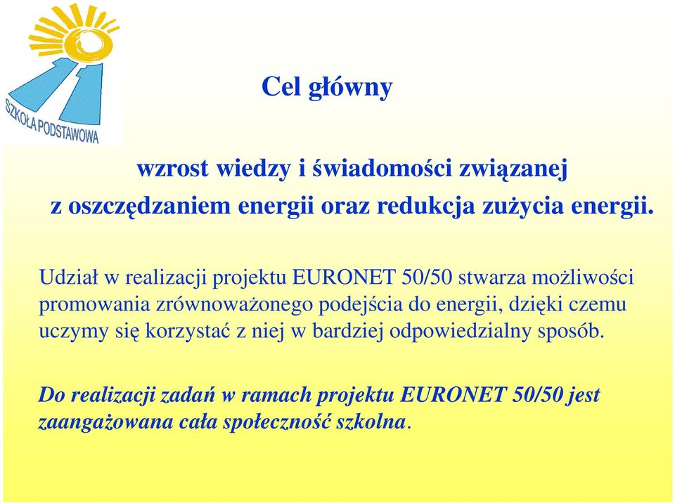 Udział w realizacji projektu EURONET 50/50 stwarza moŝliwości promowania zrównowaŝonego