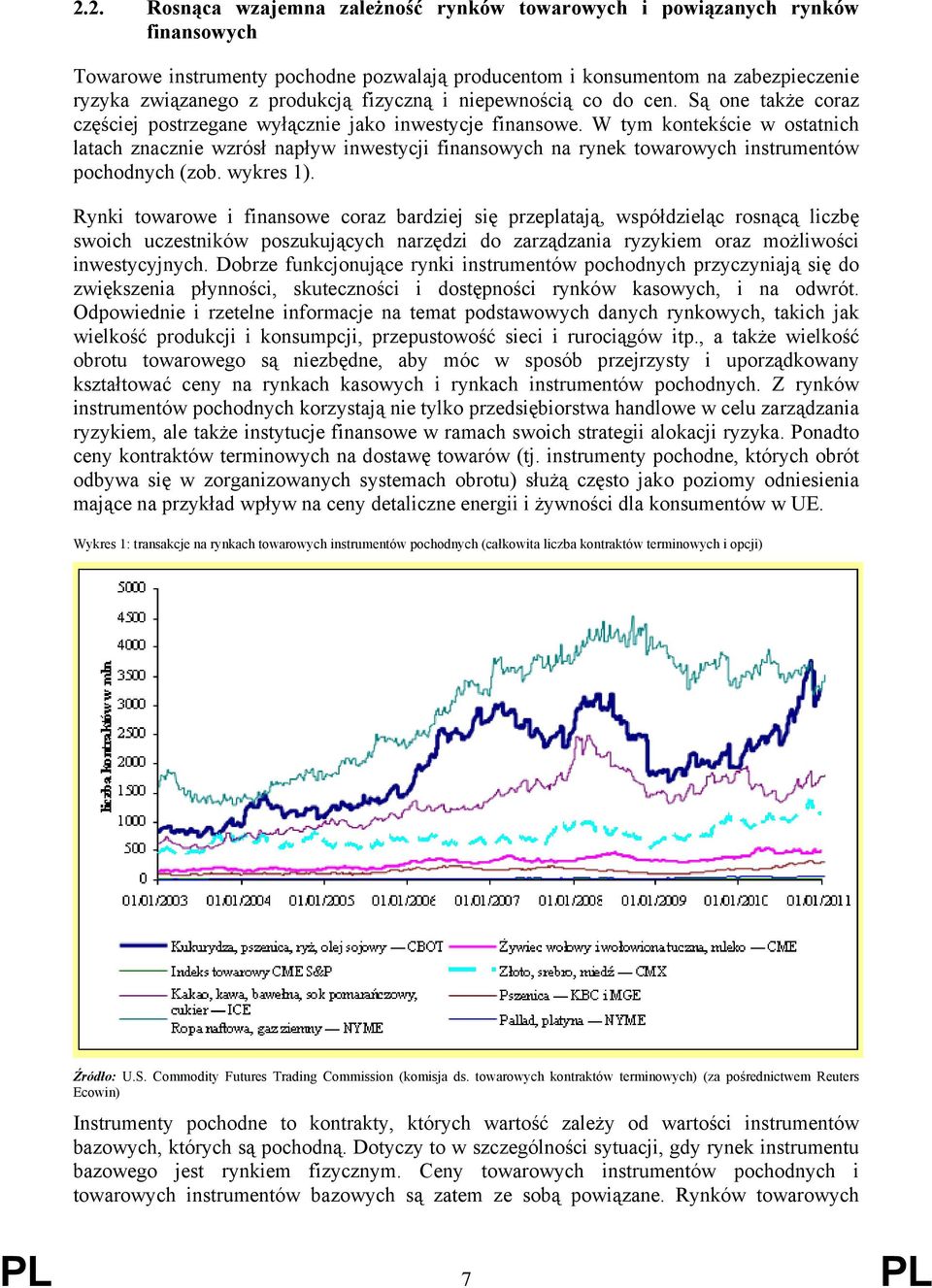 W tym kontekście w ostatnich latach znacznie wzrósł napływ inwestycji finansowych na rynek towarowych instrumentów pochodnych (zob. wykres 1).