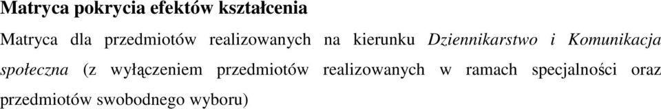 Komunikacja społeczna (z wyłączeniem przedmiotów