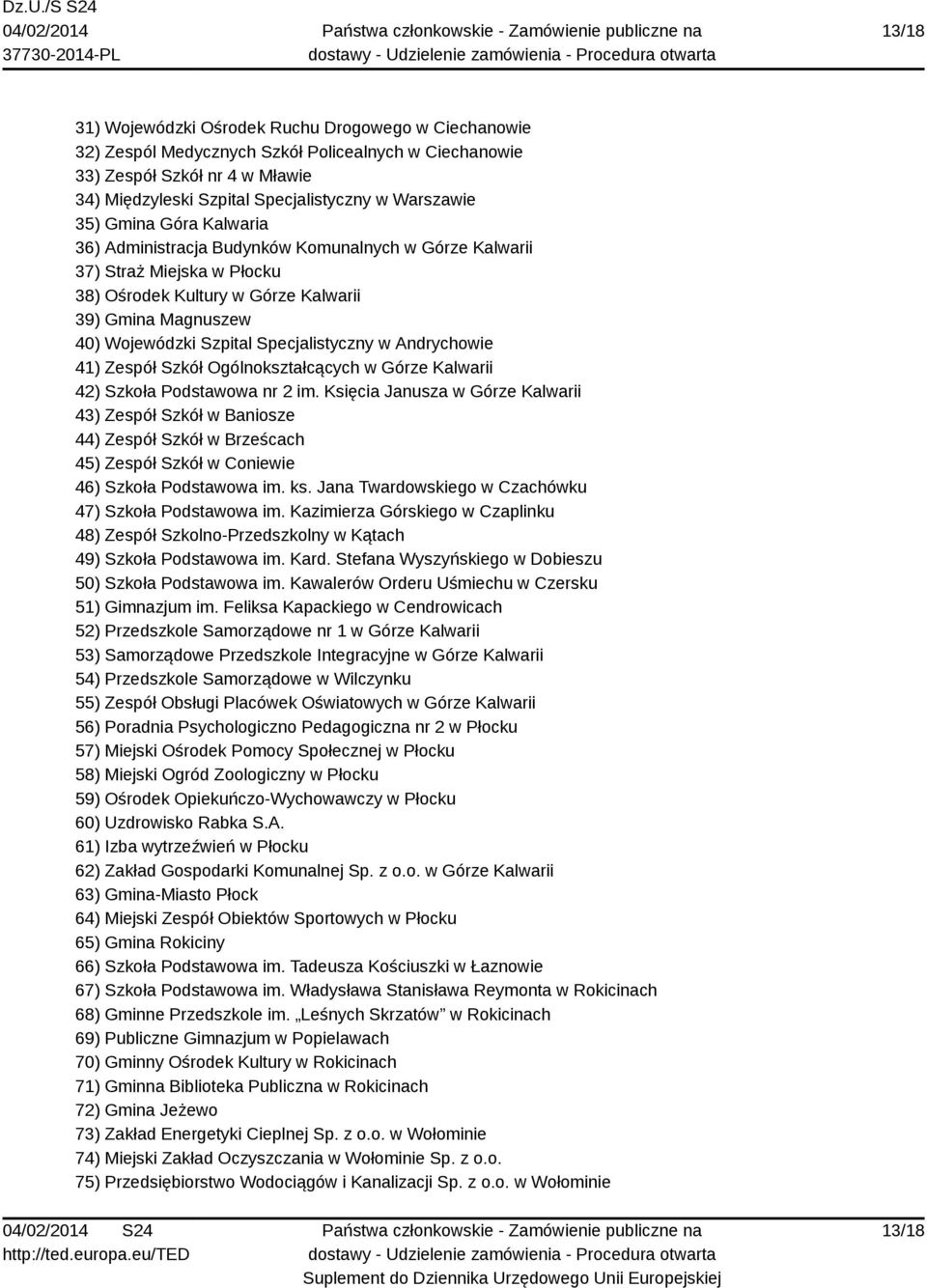 Specjalistyczny w Andrychowie 41) Zespół Szkół Ogólnokształcących w Górze Kalwarii 42) Szkoła Podstawowa nr 2 im.