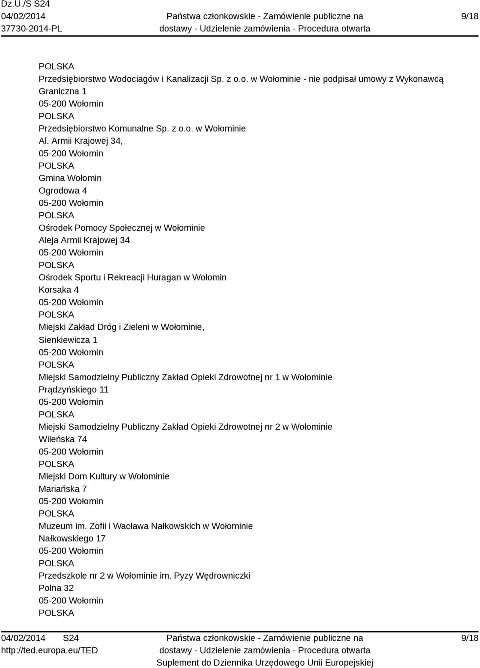 Zieleni w Wołominie, Sienkiewicza 1 Miejski Samodzielny Publiczny Zakład Opieki Zdrowotnej nr 1 w Wołominie Prądzyńskiego 11 Miejski Samodzielny Publiczny Zakład Opieki Zdrowotnej nr