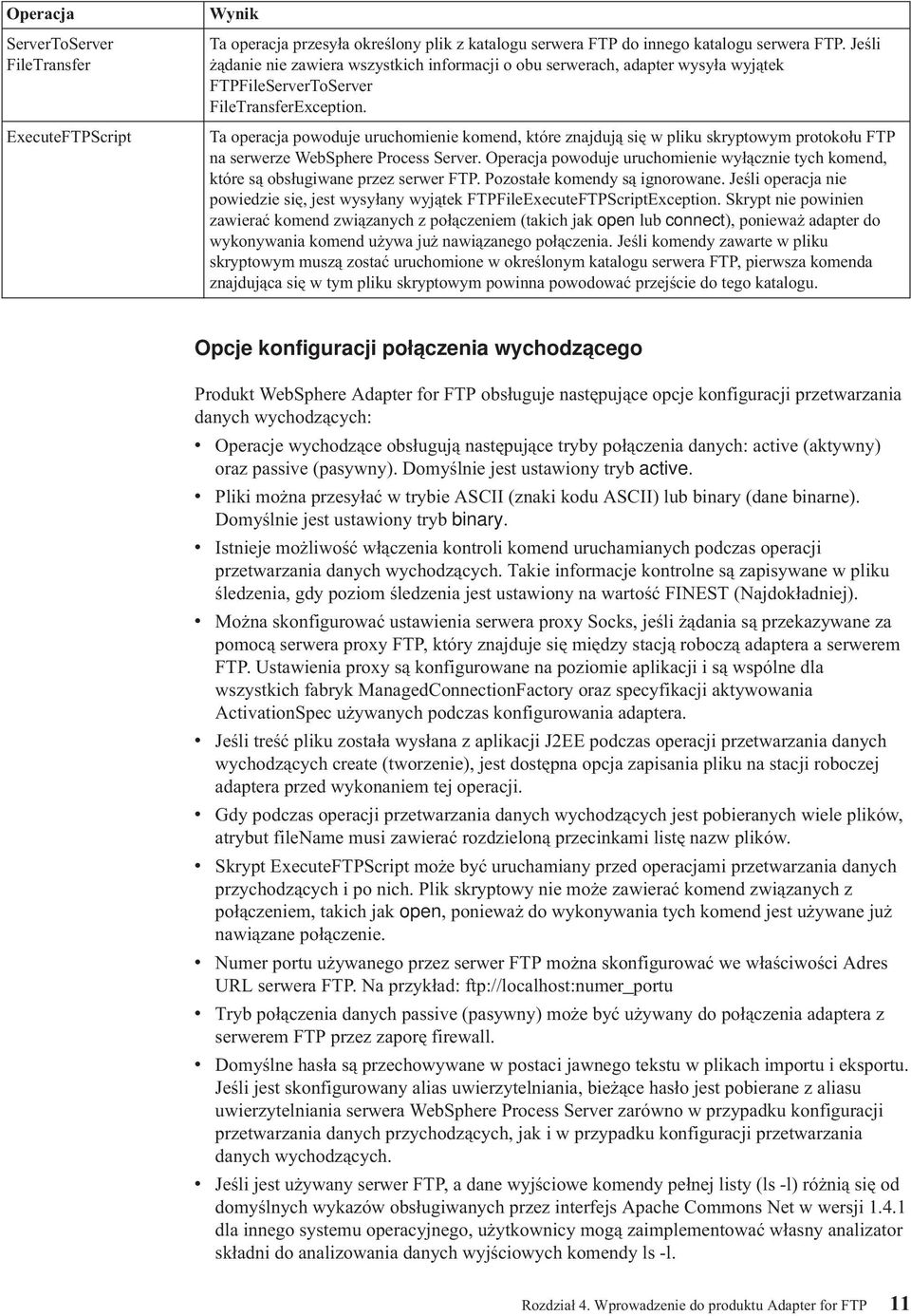 ExecuteFTPScript Ta operacja powoduje uruchomienie komend, które znajdują się w pliku skryptowym protokołu FTP na serwerze WebSphere Process Server.